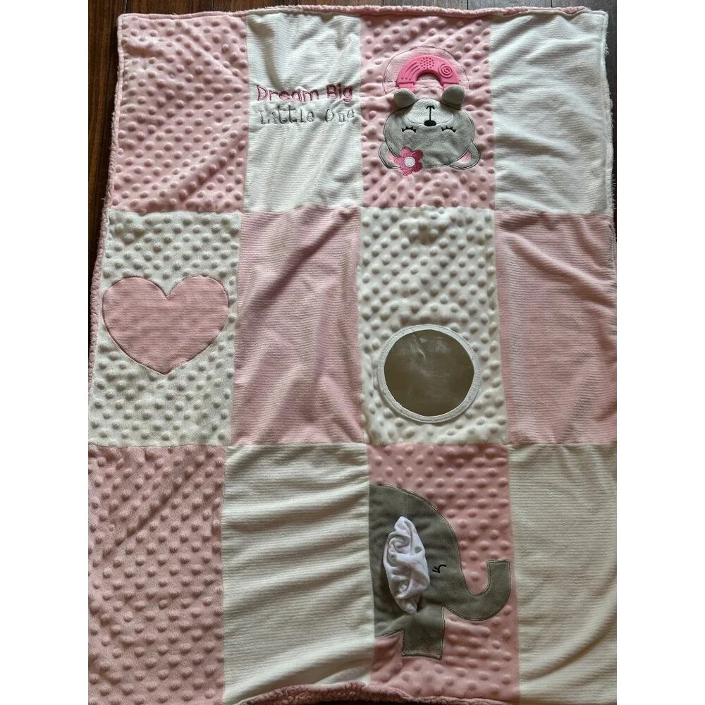 Dream Big Little One Pink White‎ Block Minky Dot Forever Baby Activity Blanket